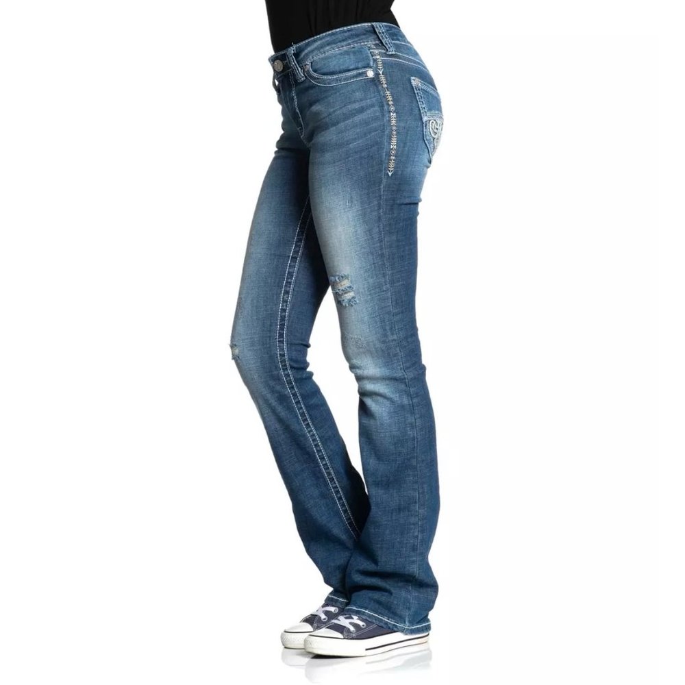 AFFLICTION Women's Denim Jeans JADE FLEUR GWEN Emb - Picture 11 of 12